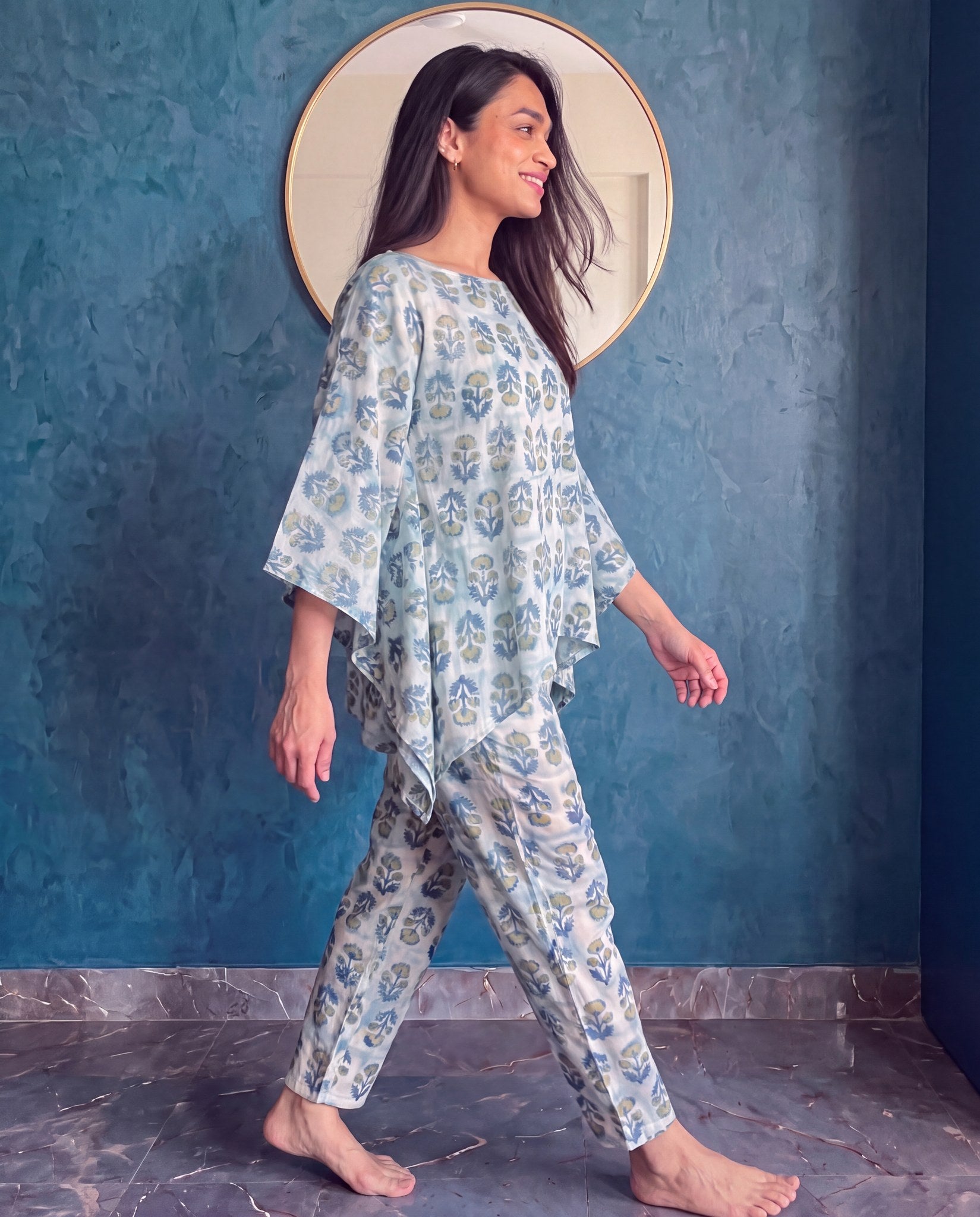 Meera Muse Indigo Kaftan Coord Set - side