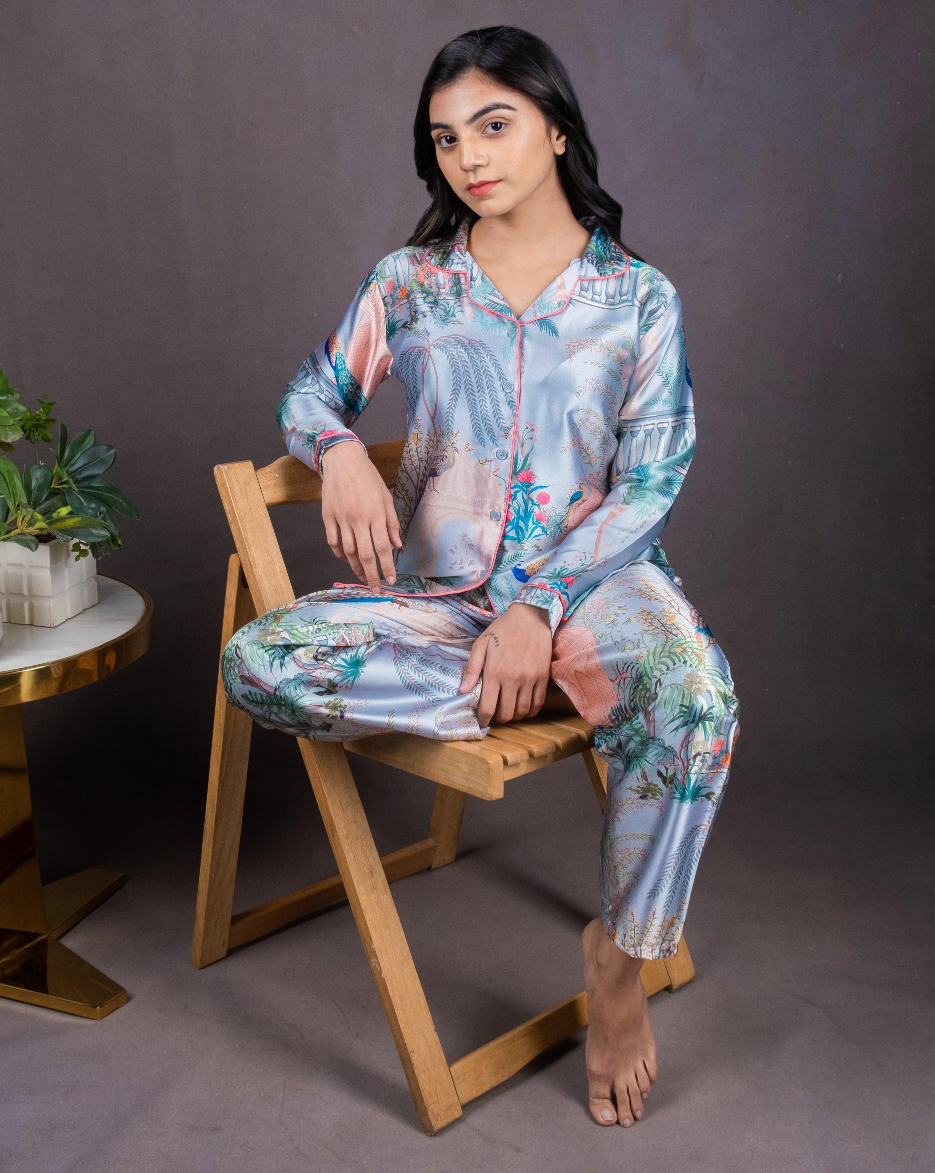 Azure Mughal Majesty Ensemble PJ Set - Jynara Loungewear