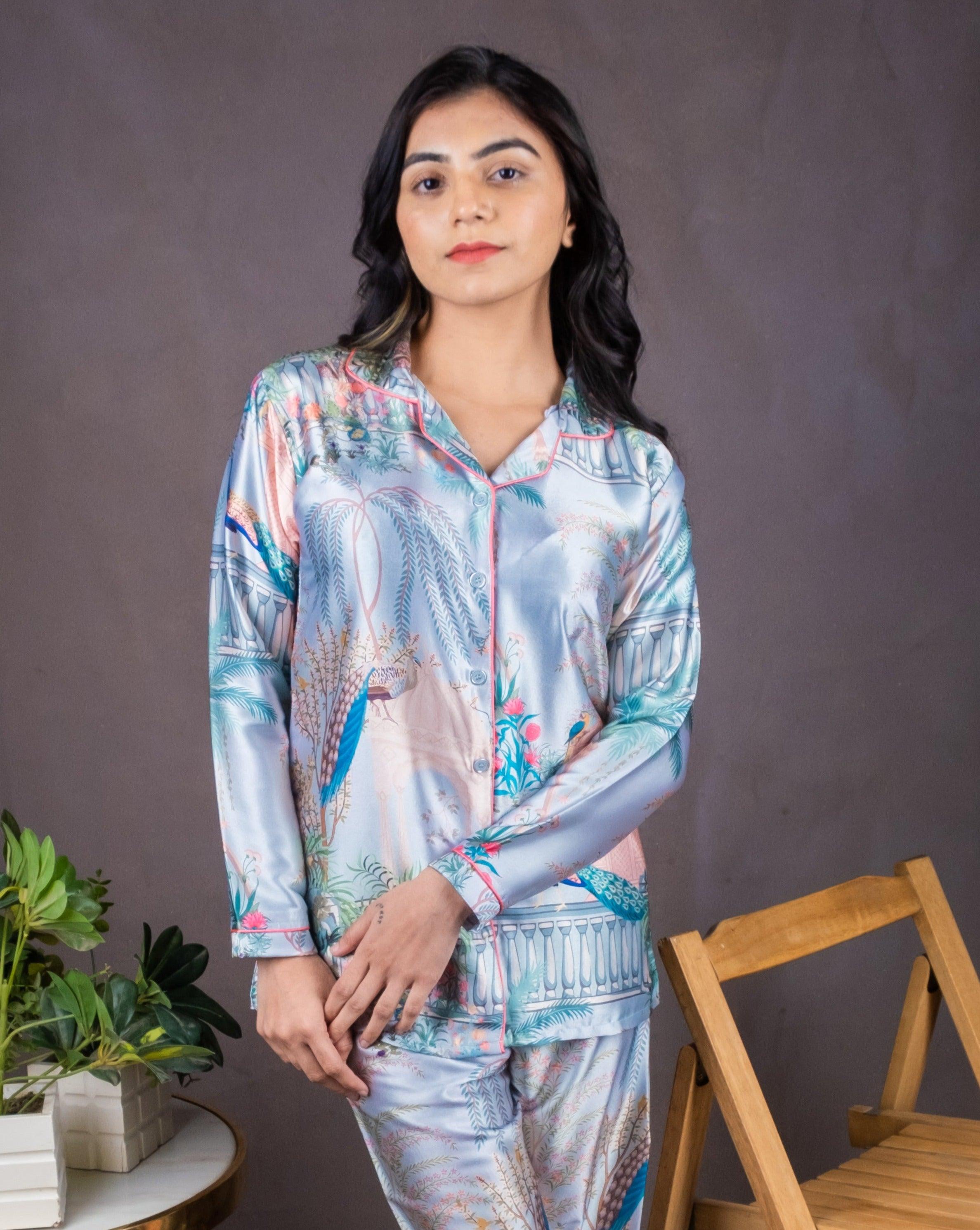 Azure Mughal Majesty Ensemble PJ Set - Jynara Loungewear