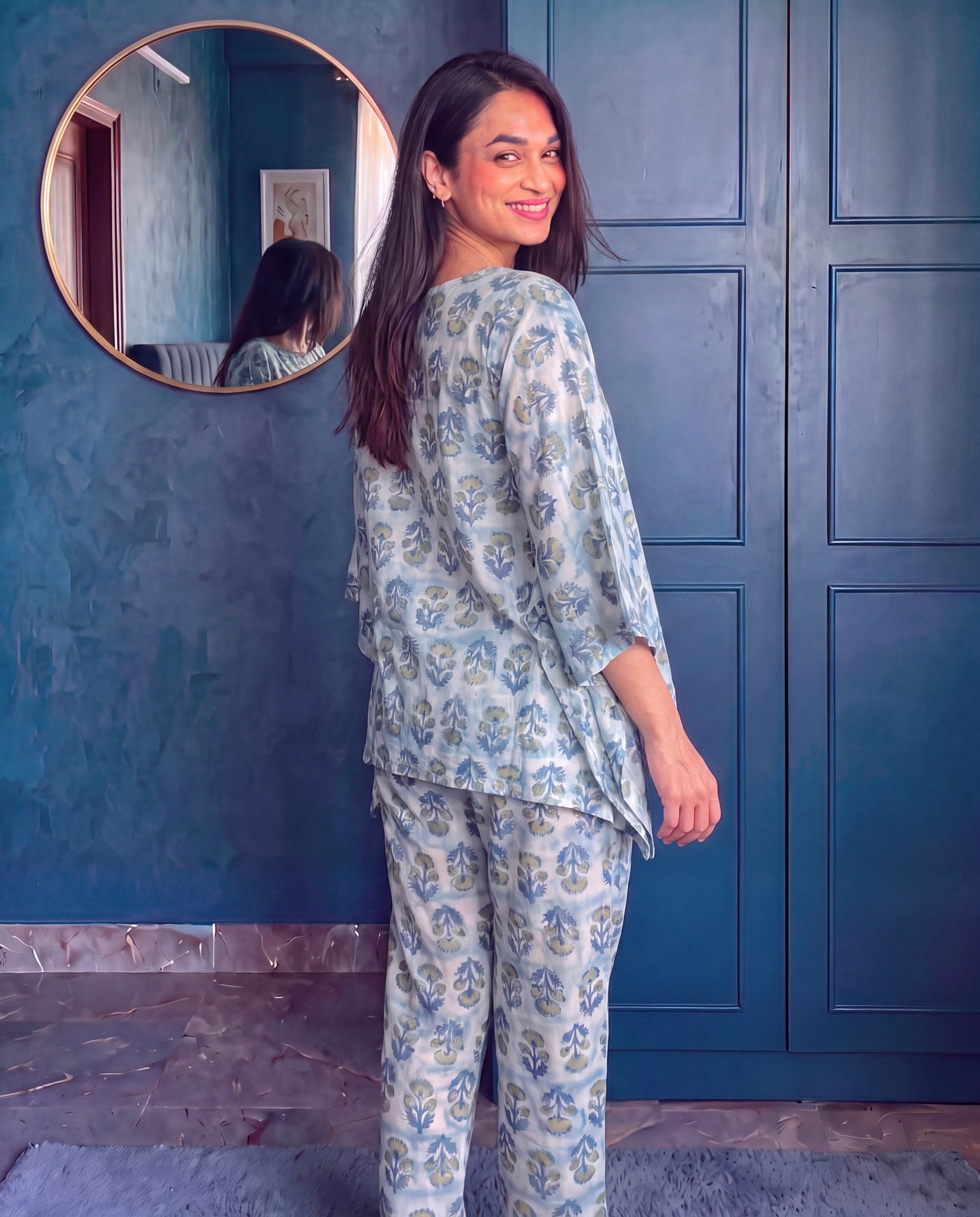 Meera Muse Indigo Kaftan Coord Set - back