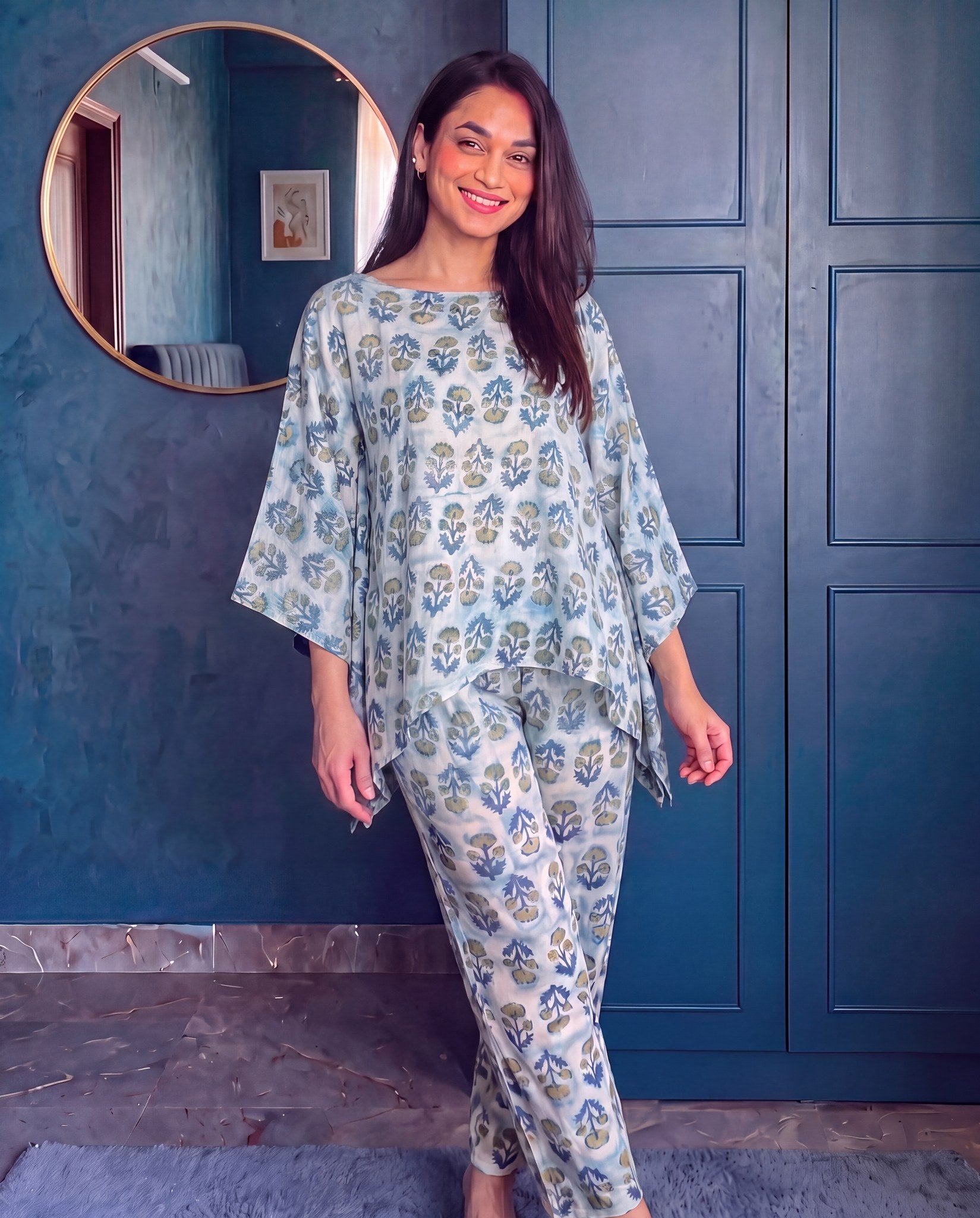 Meera Muse Indigo Kaftan Coord Set - front