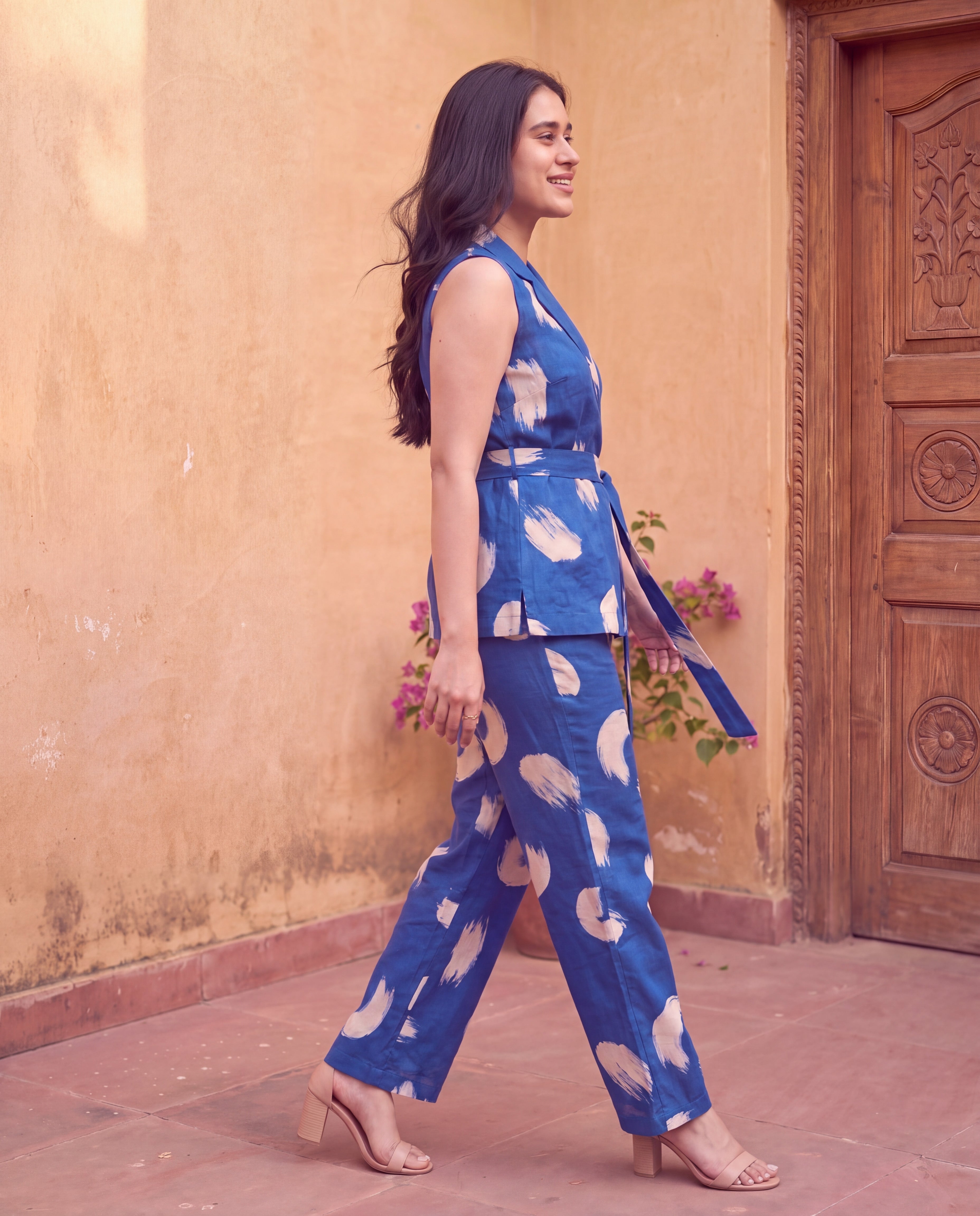 Cobalt blue wrap co-ord set - side view
